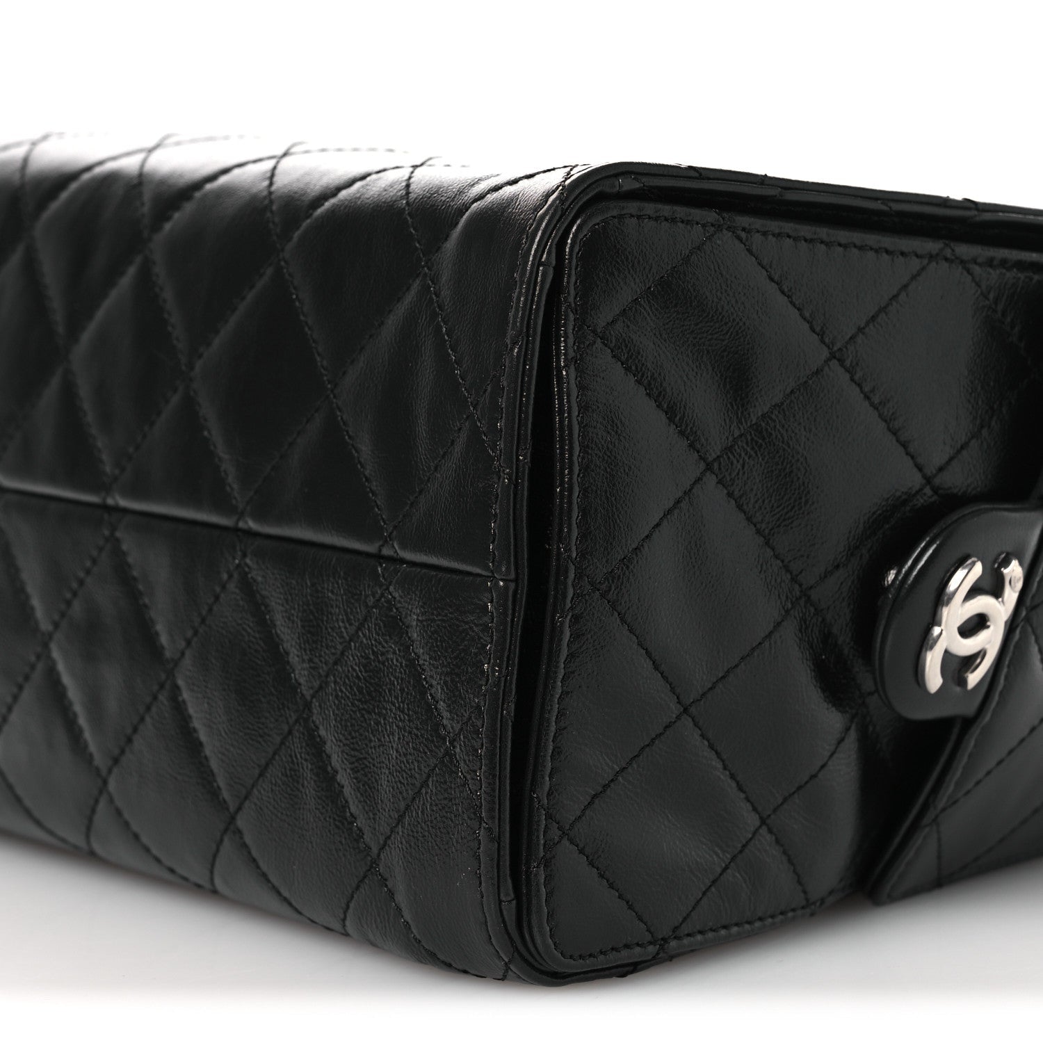 Shiny Crumpled Calfskin Quilted Small Chanel 25 Handbag Black