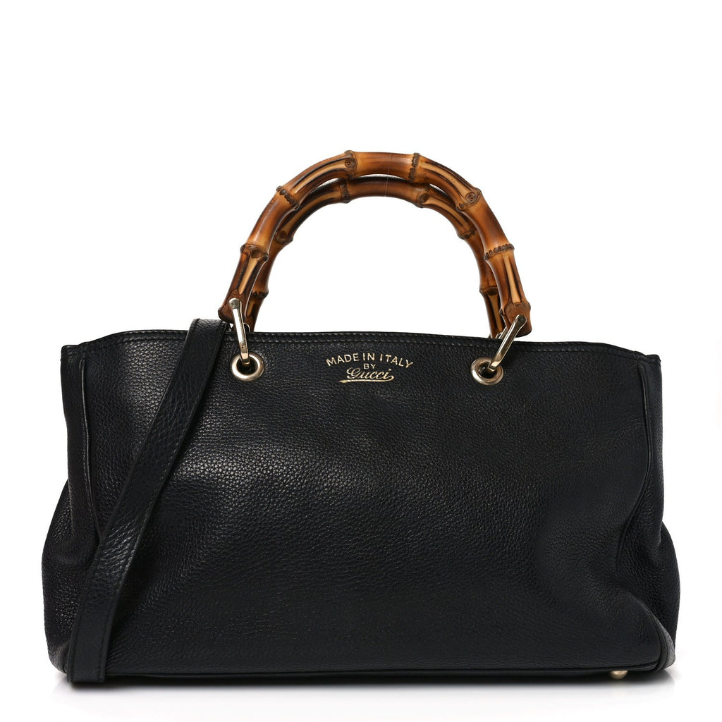 Pebbled Calfskin Medium Bamboo Shopper Tote Black