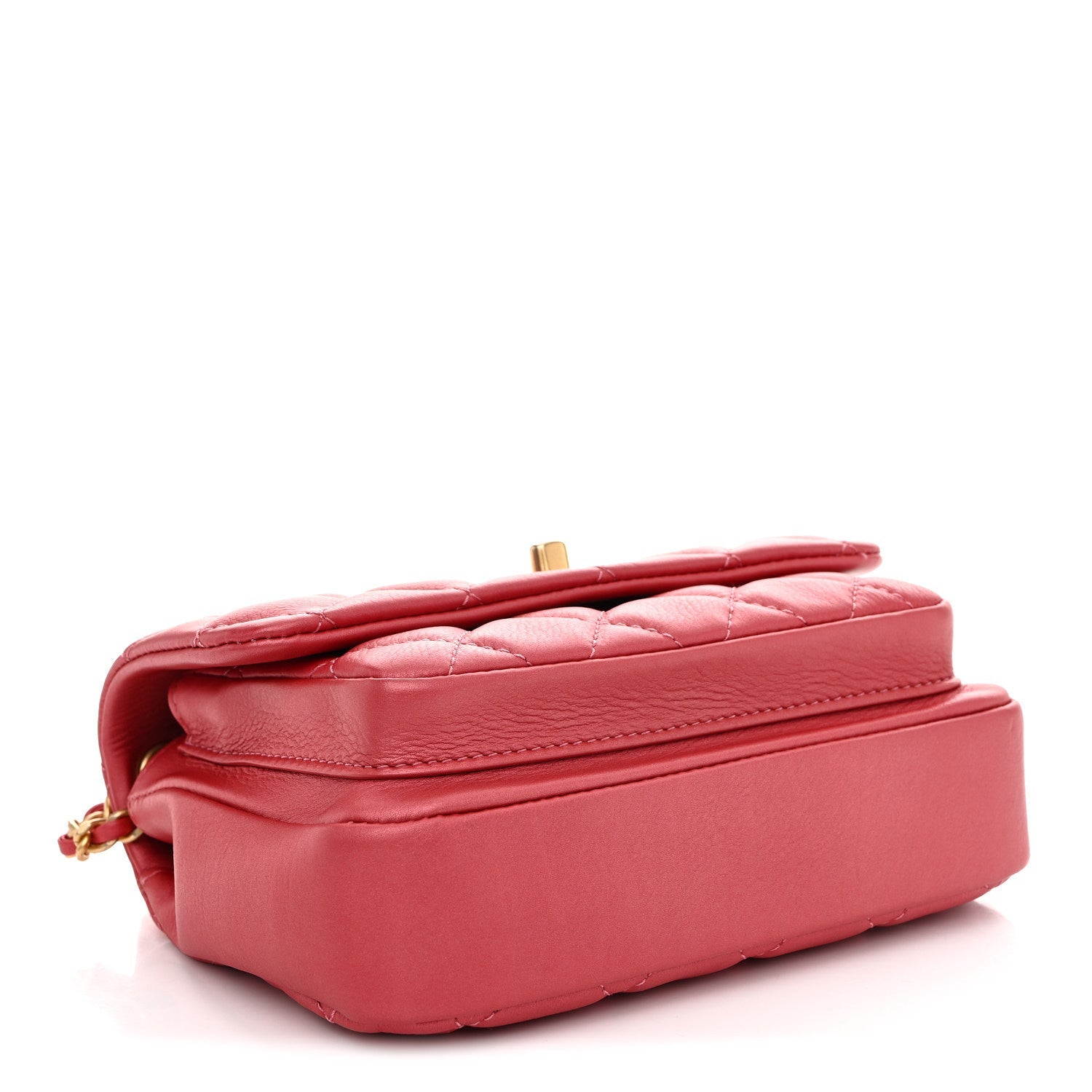Metallic Calfskin Quilted Top Handle Flap Dark Pink
