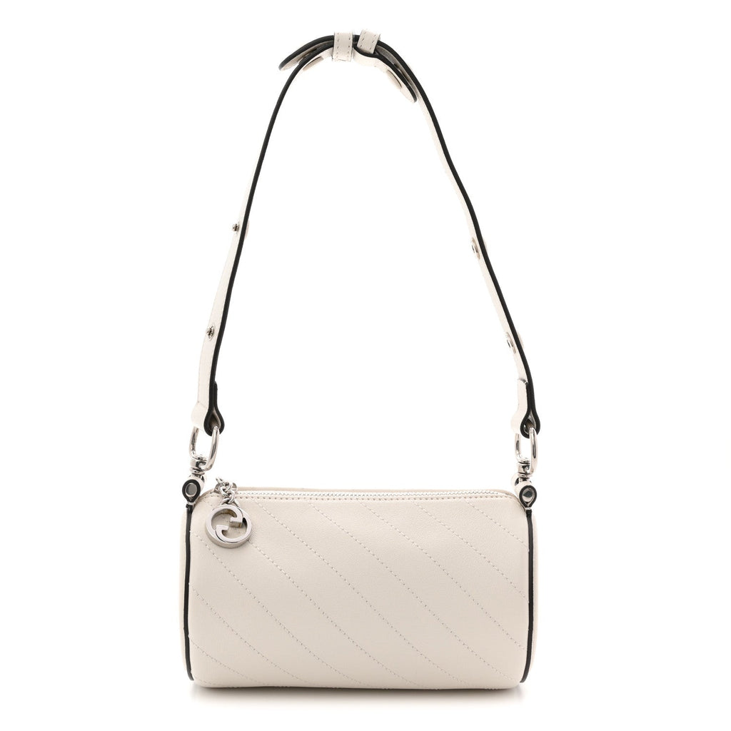 Sakai Be Green Calfskin Diagonal Stitched Mini Blondie Barrel Shoulder Bag Mystic White