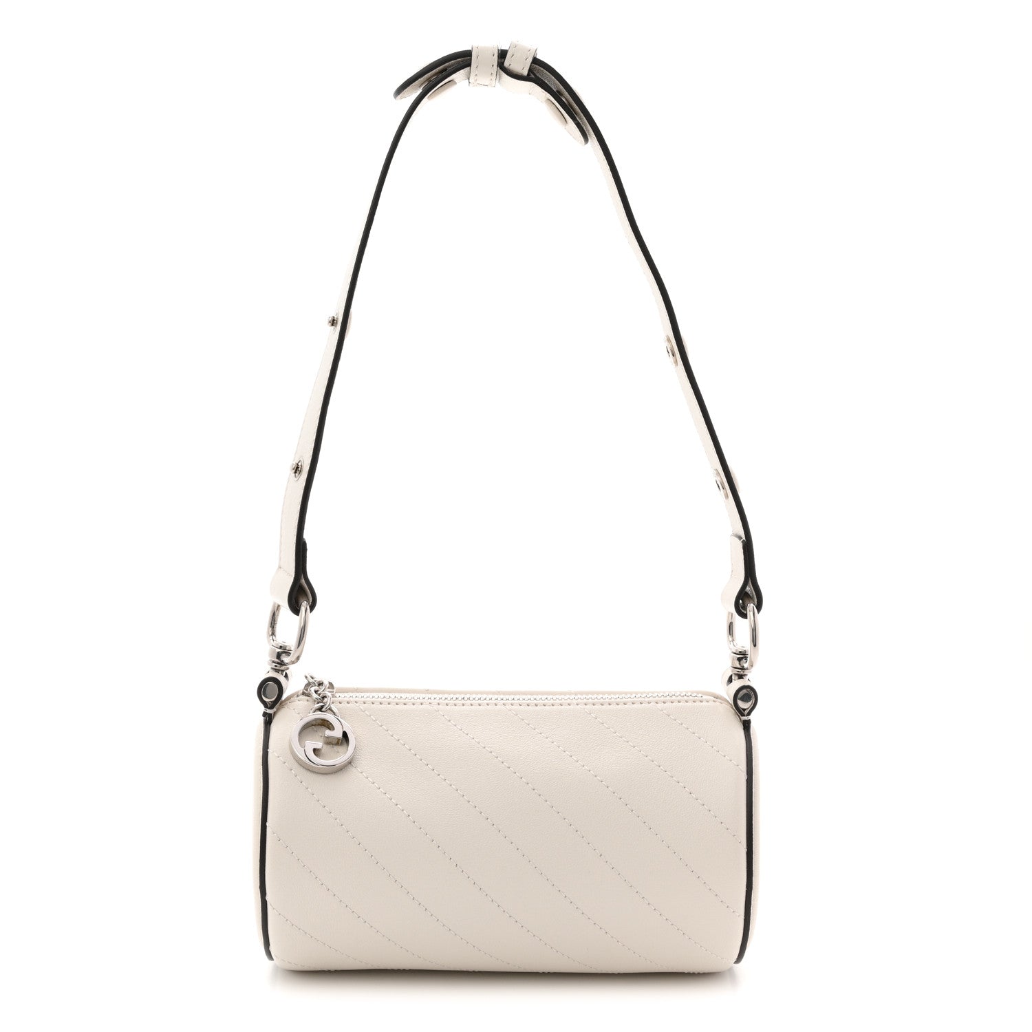 Sakai Be Green Calfskin Diagonal Stitched Mini Blondie Barrel Shoulder Bag Mystic White
