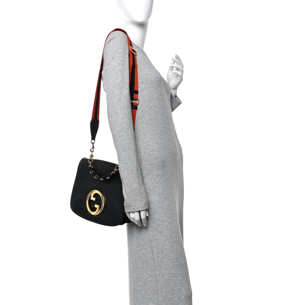 Roxy Calfskin Web Medium Studded Blondie Shoulder Flap Bag Black