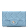 Caviar Quilted Flap  Holder Wallet Light Blue