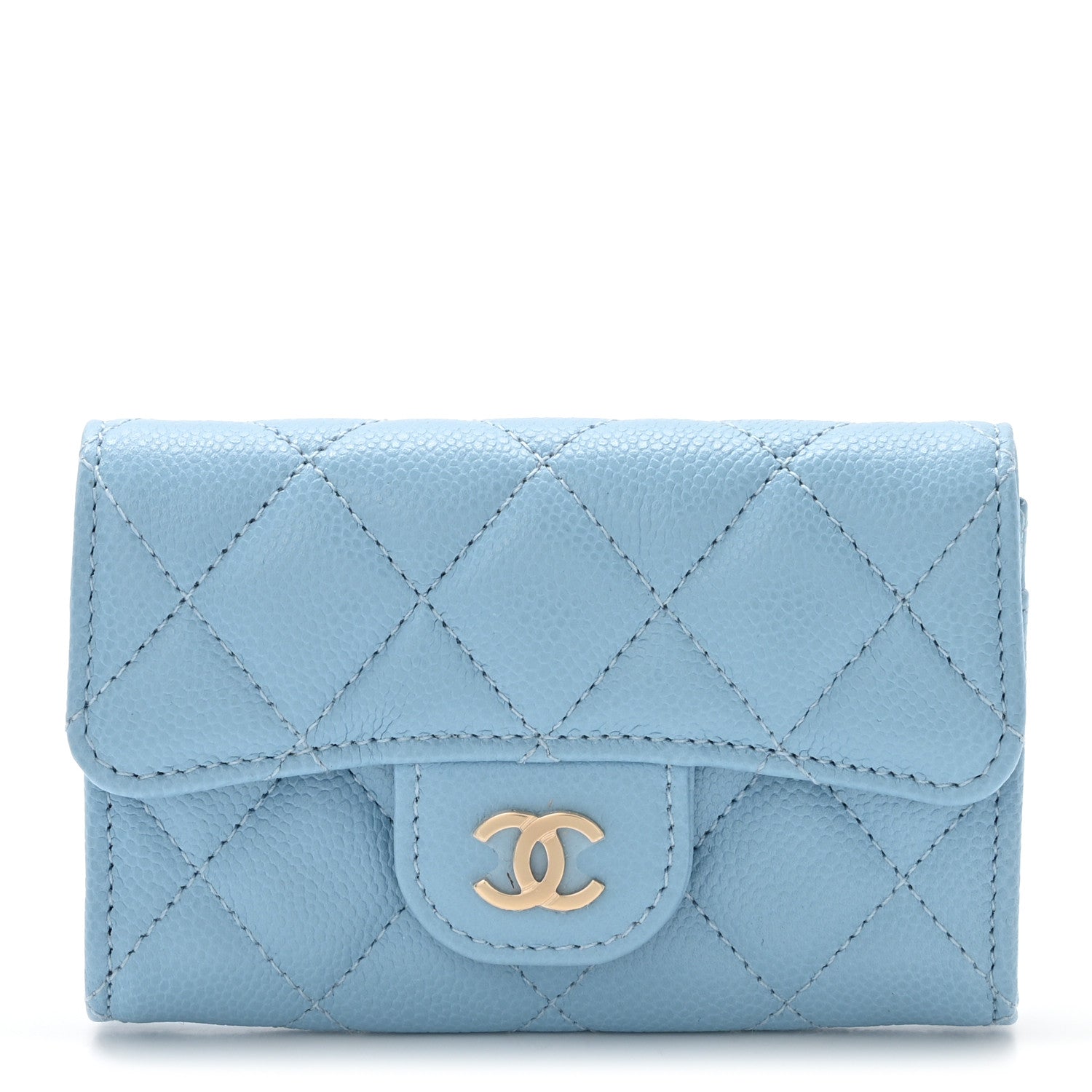 Caviar Quilted Flap  Holder Wallet Light Blue
