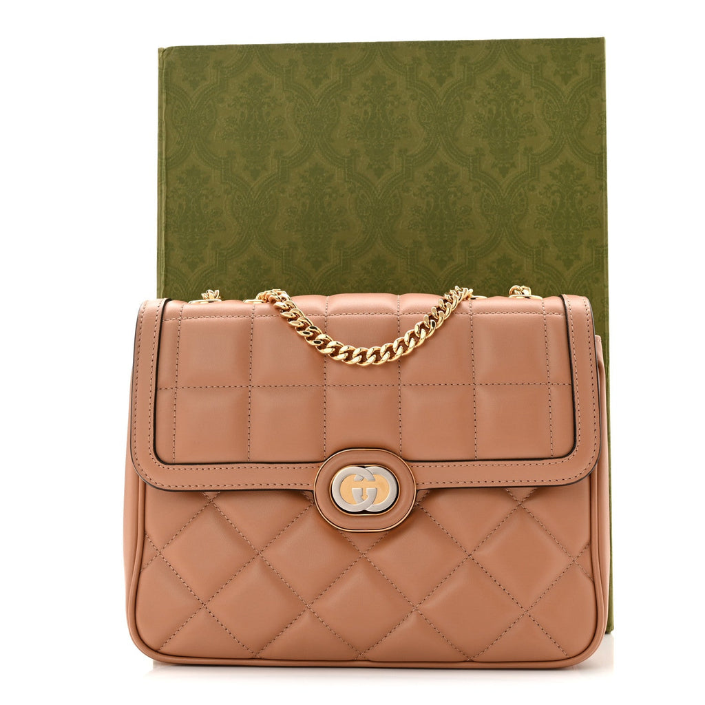 Calfskin Quilted Small Deco Shoulder Bag Camelia