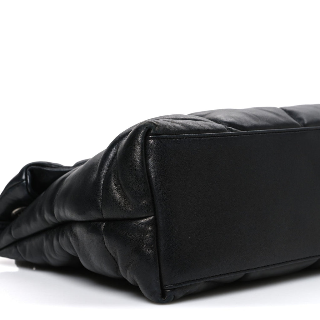 Lambskin Quilted Medium Loulou Puffer Monogram Chain Satchel Black