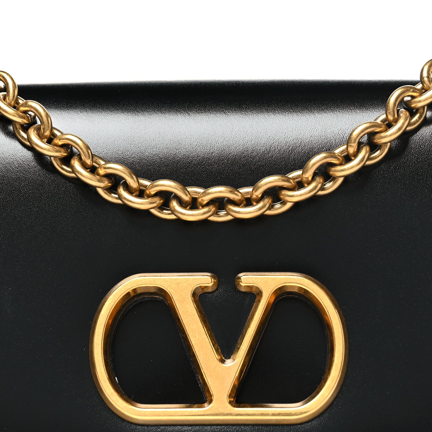 Shiny Calfskin Vain Shoulder Bag Black