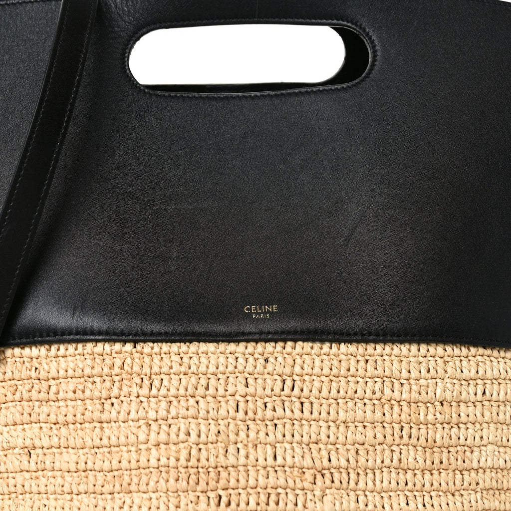 Raffia Calfskin Basket Bag Natural Black
