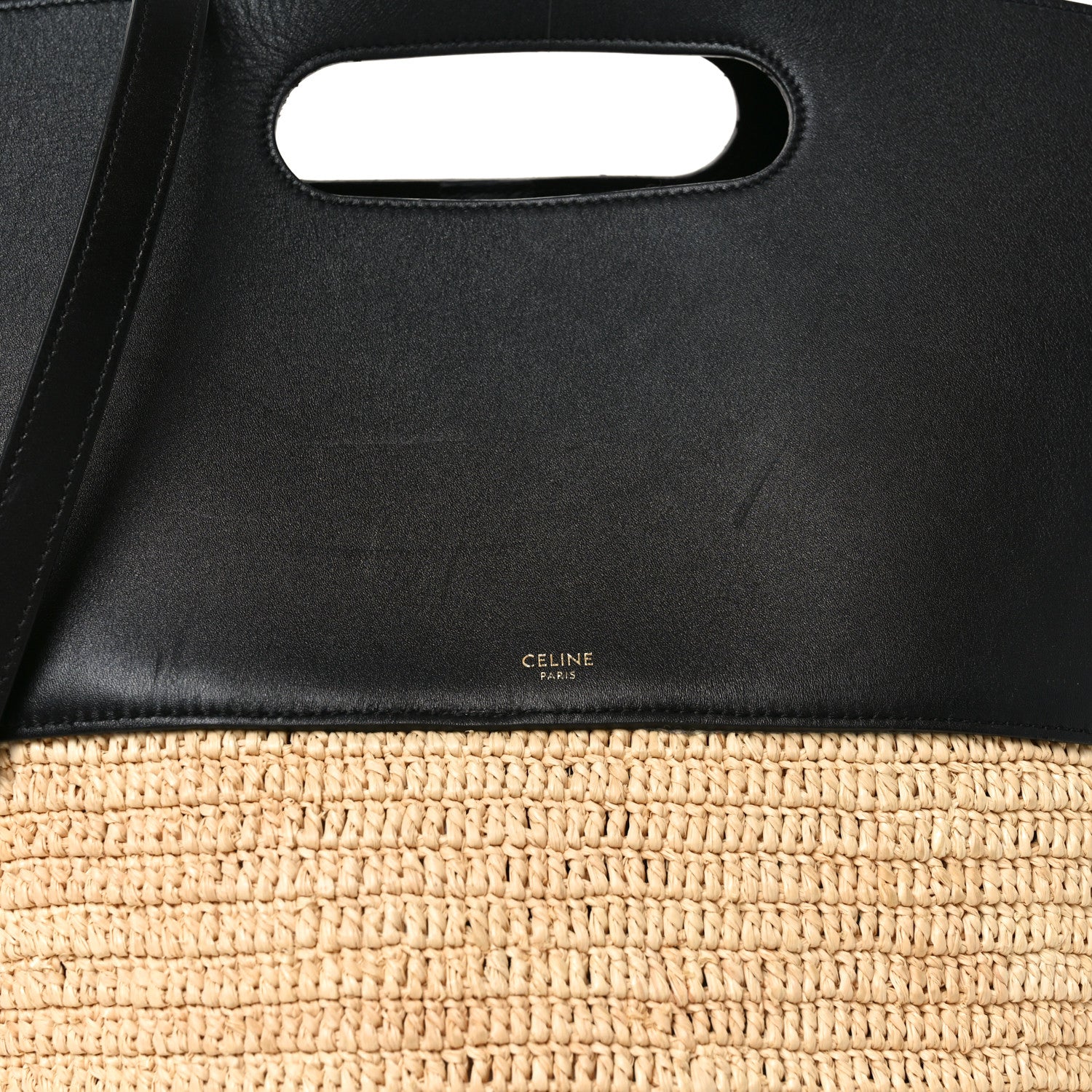 Raffia Calfskin Basket Bag Natural Black
