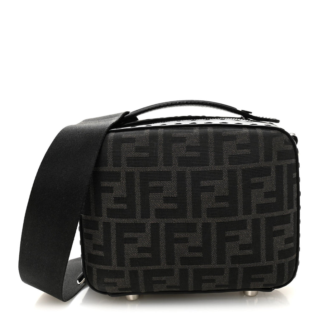 Recycled Fabric Jacquard Vitello Astro FF 1974 Mini Suitcase Bag Asfalto Black
