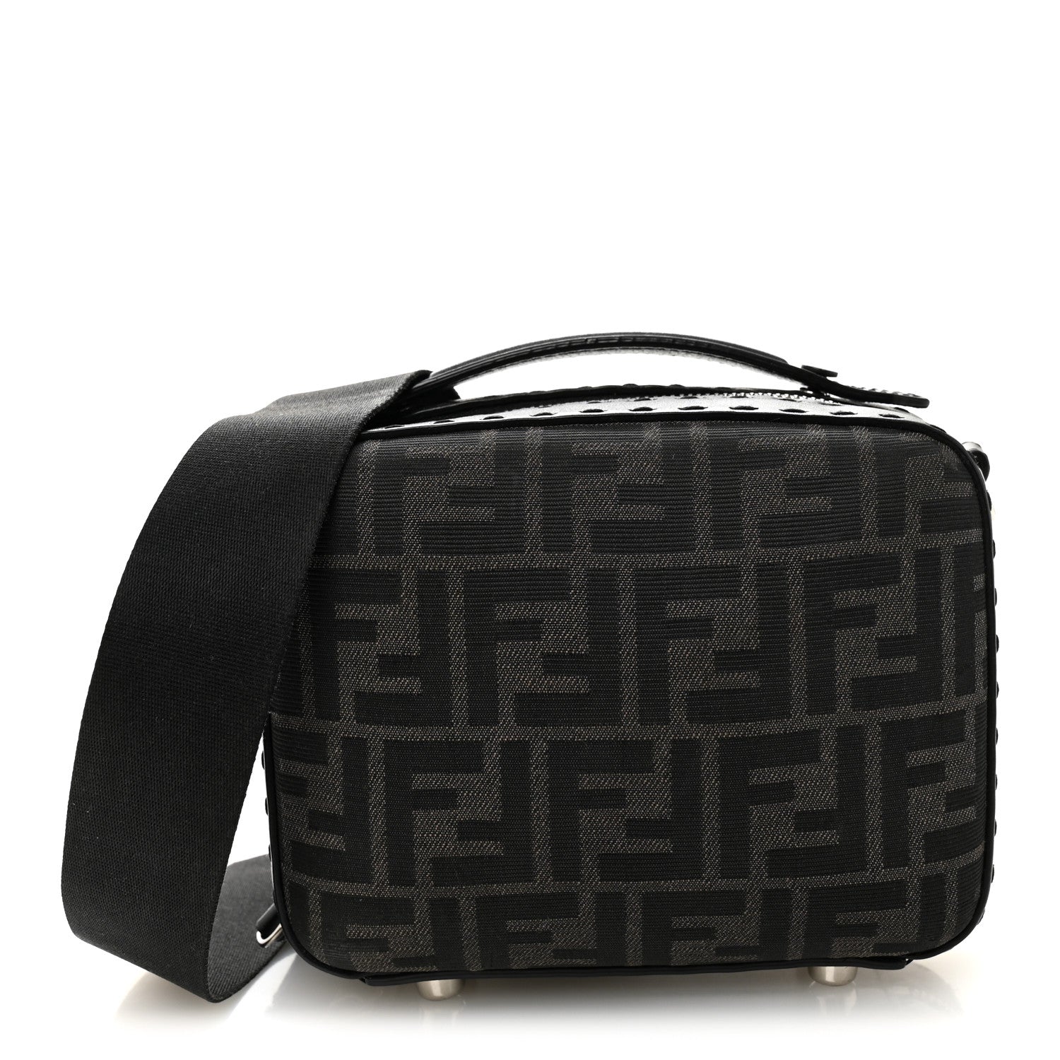 Recycled Fabric Jacquard Vitello Astro FF 1974 Mini Suitcase Bag Asfalto Black