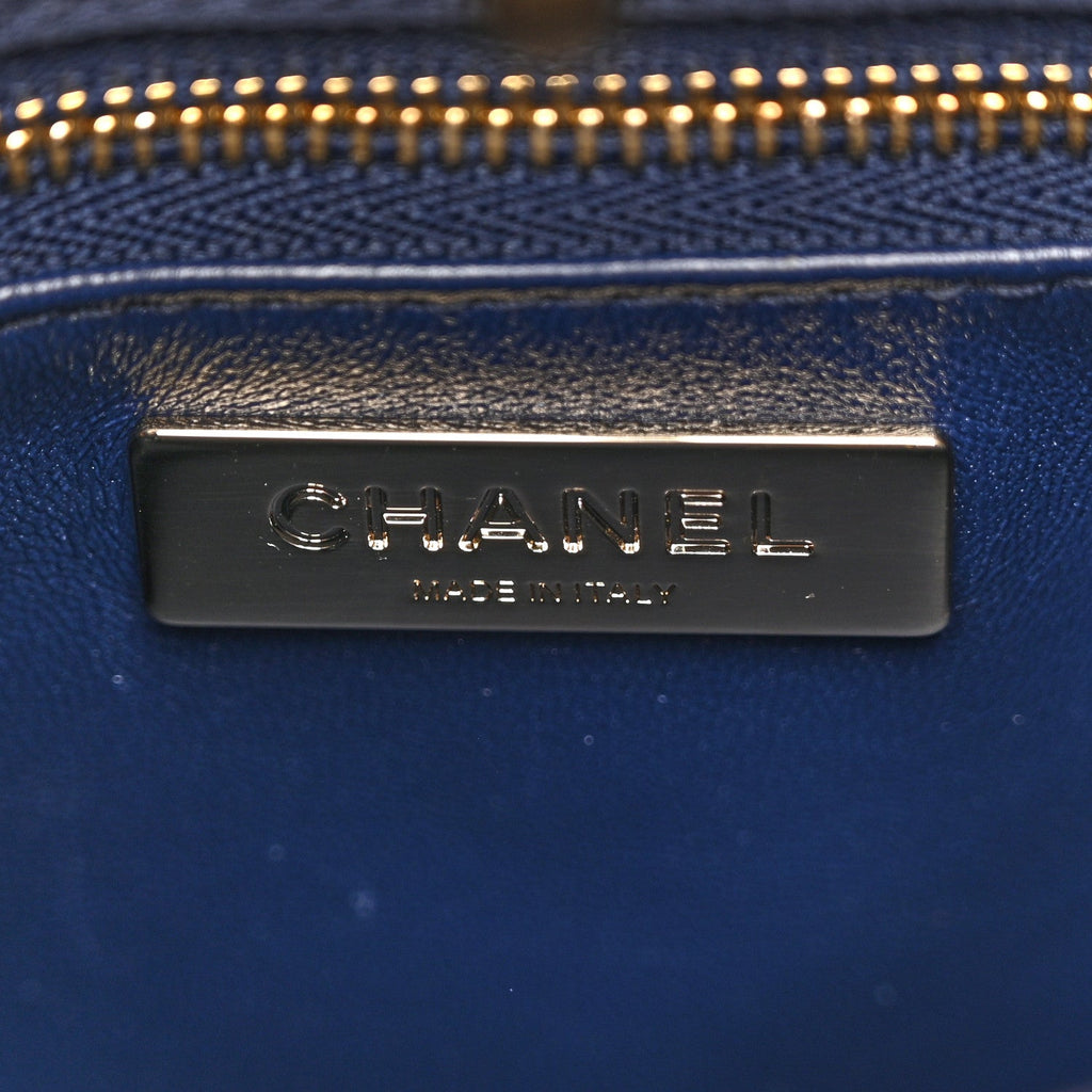 Shiny Crumpled Calfskin Quilted Mini 31 Shopping Bag Navy Blue
