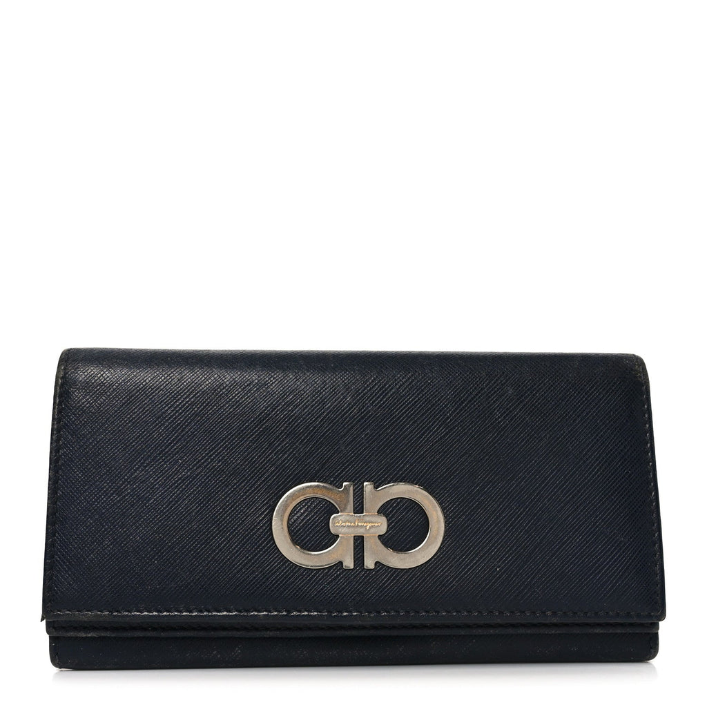 Hammered Calfskin Gancini Wallet Blue