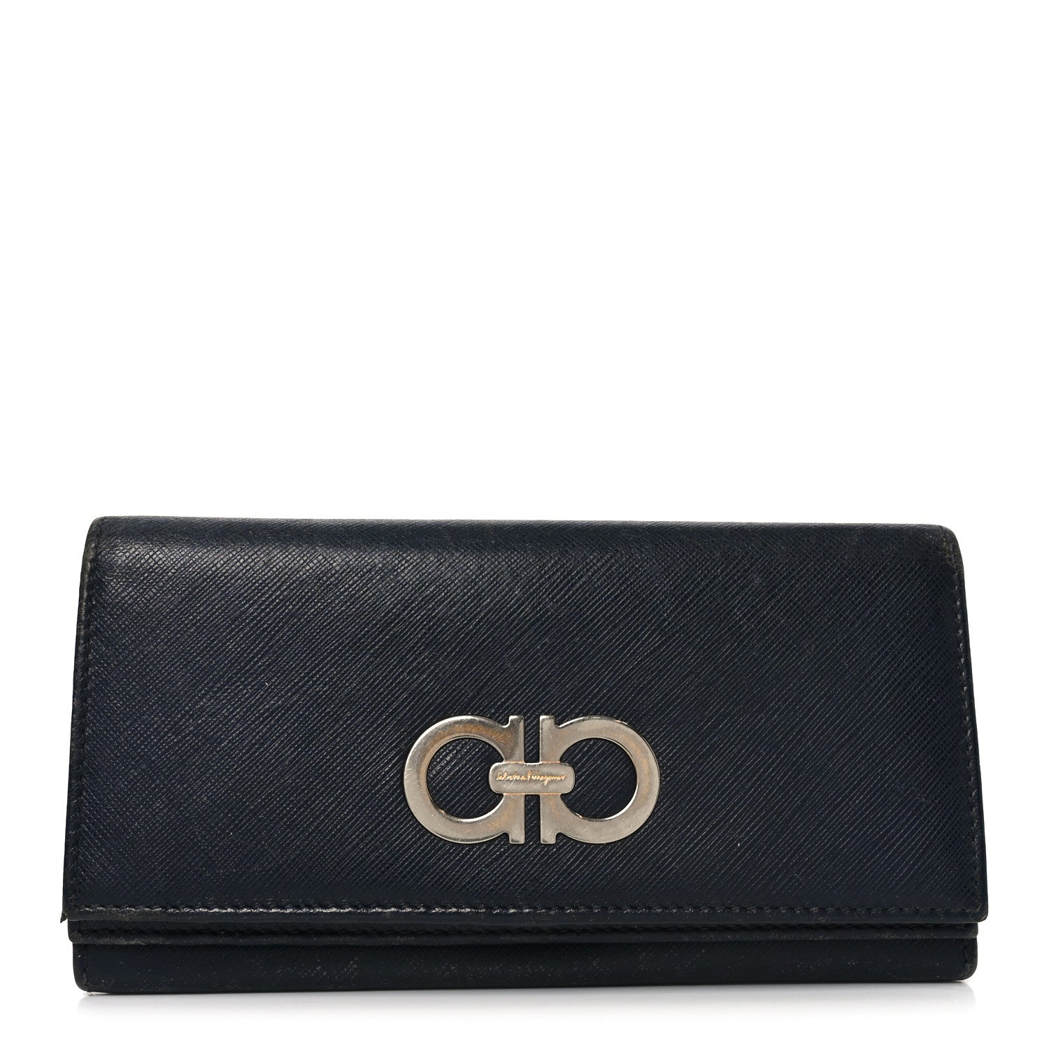 Hammered Calfskin Gancini Wallet Blue