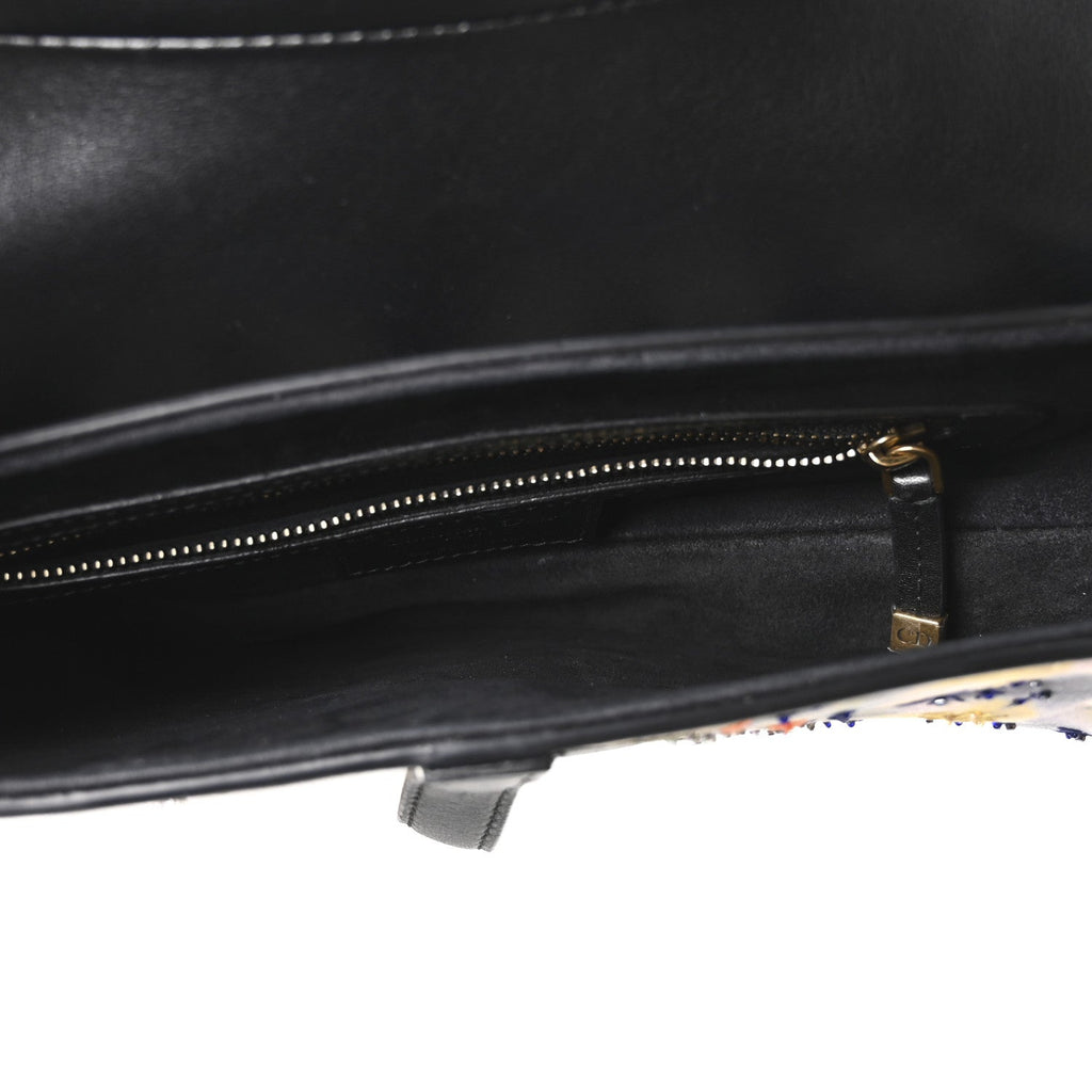 Calfskin Embroidered Kaleidiorscopic Saddle Bag Multicolor