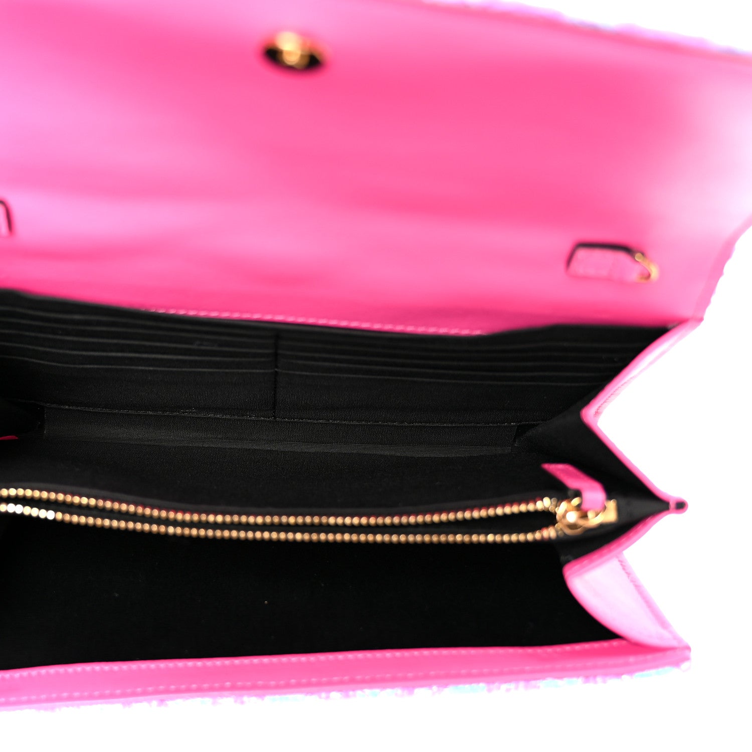 Tweed Quilted Medusa Wallet on Chain Crossbody Pink Blue