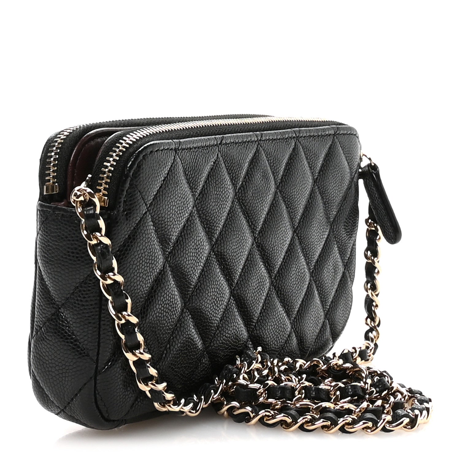 Caviar Quilted Small Clutch With Chain Black