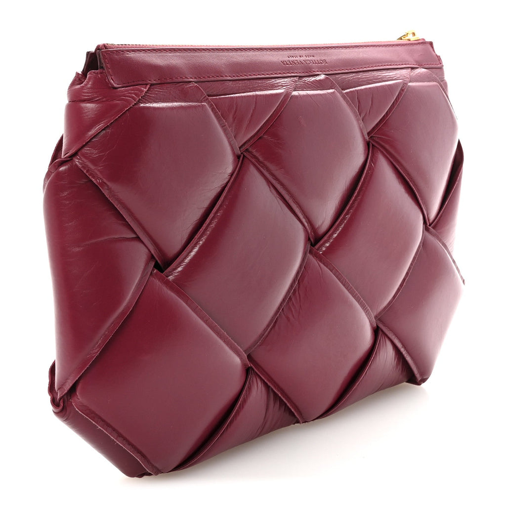 Paper Calfskin Maxi Intrecciato Padded Pouch Clutch Amaranto
