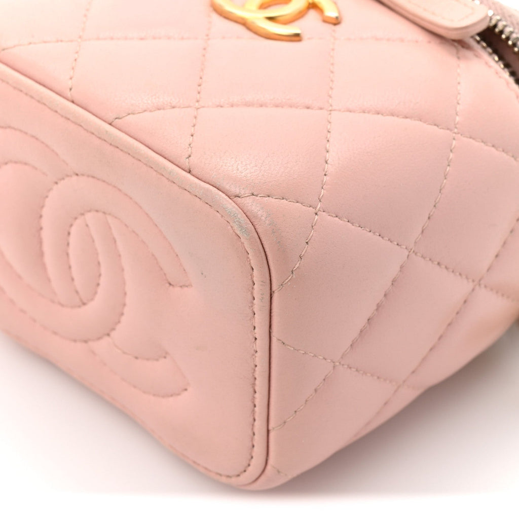 Lambskin Quilted Mini Sweet Camellia Vanity Case With Chain Pink