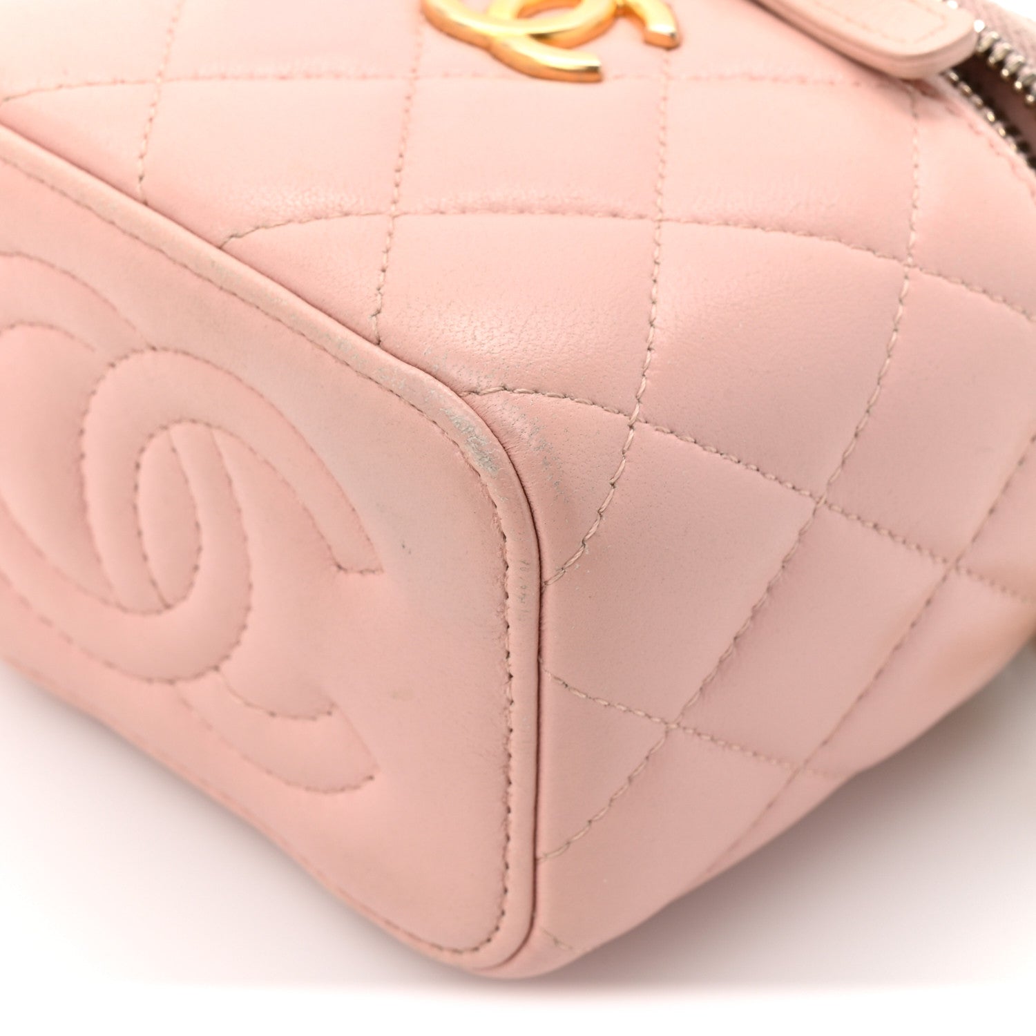 Lambskin Quilted Mini Sweet Camellia Vanity Case With Chain Pink