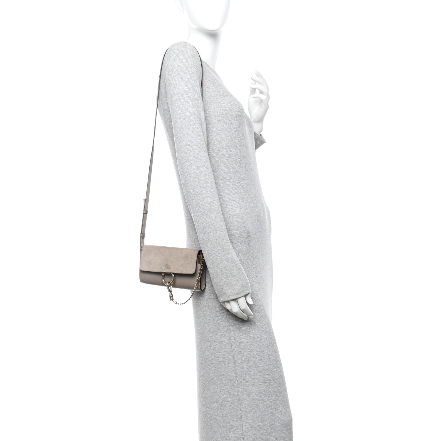 Suede Calfskin Mini Faye Shoulder Bag Motty Grey