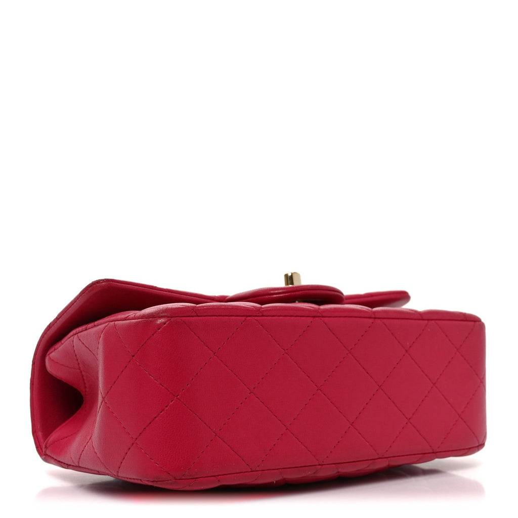 Lambskin Quilted Mini Top Handle Rectangular Flap Dark Pink