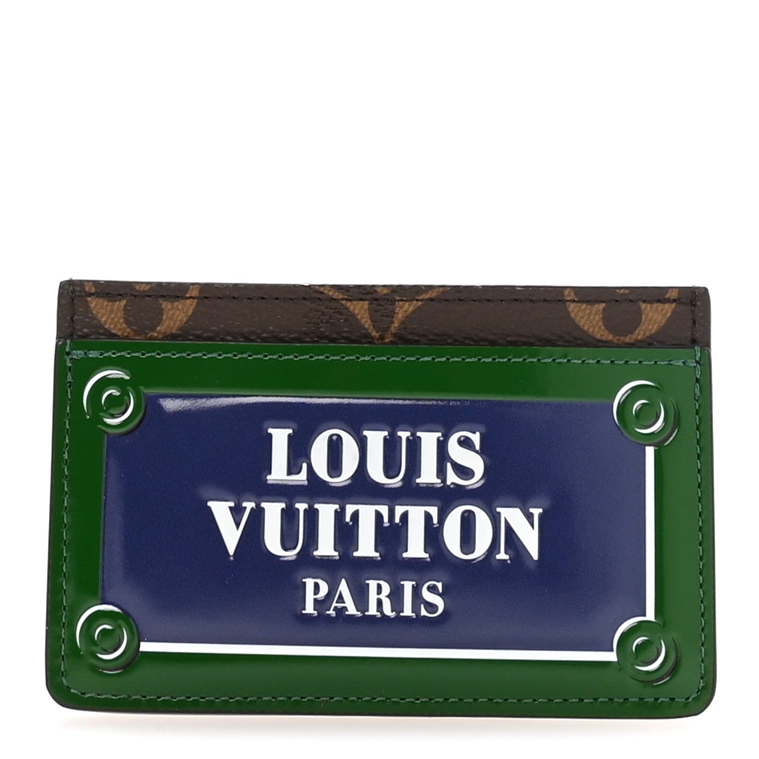 Monogram Calfskin Simple  Holder Blue Green