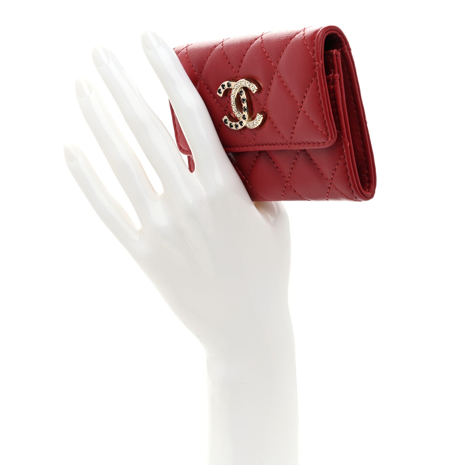 Lambskin Pearl Enamel Quilted Flap  Holder Red