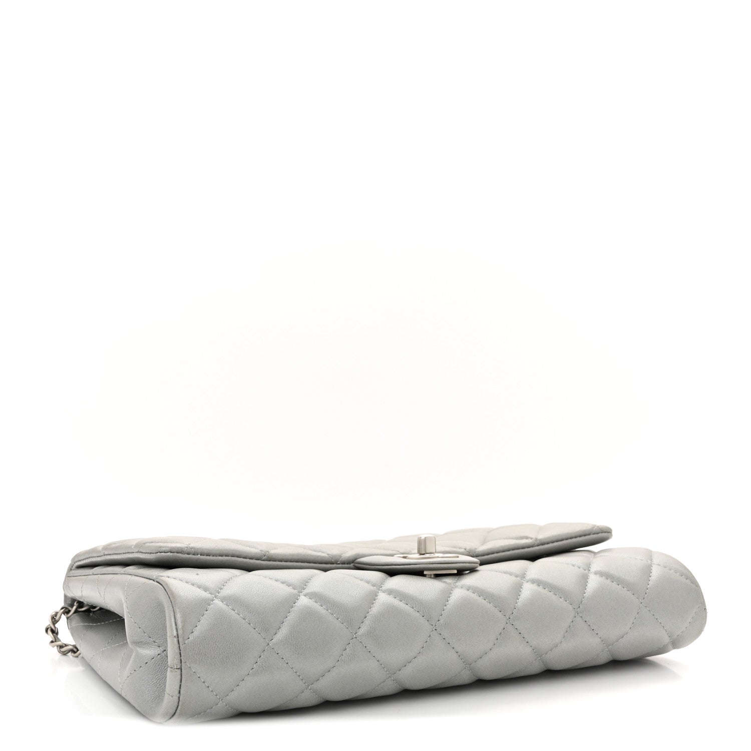 Metallic Lambskin Quilted Clutch With Chain Flap Silver