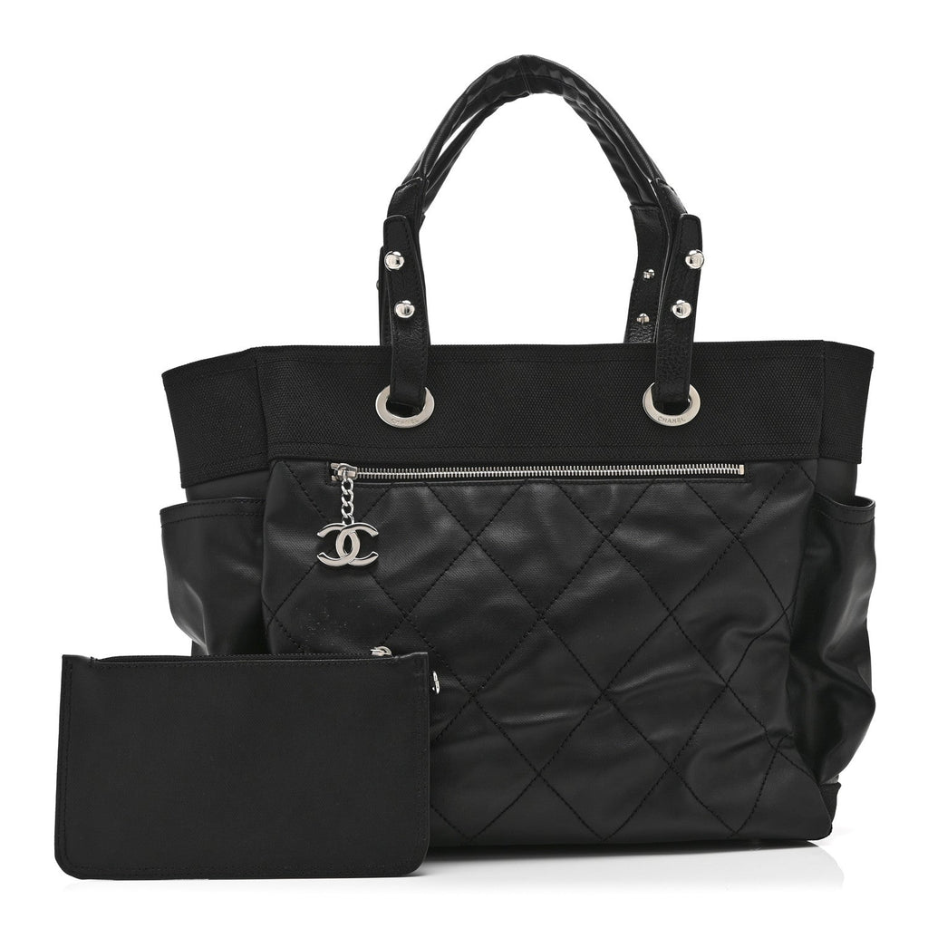 Coated Canvas Quilted Large Paris Biarritz Tote Black