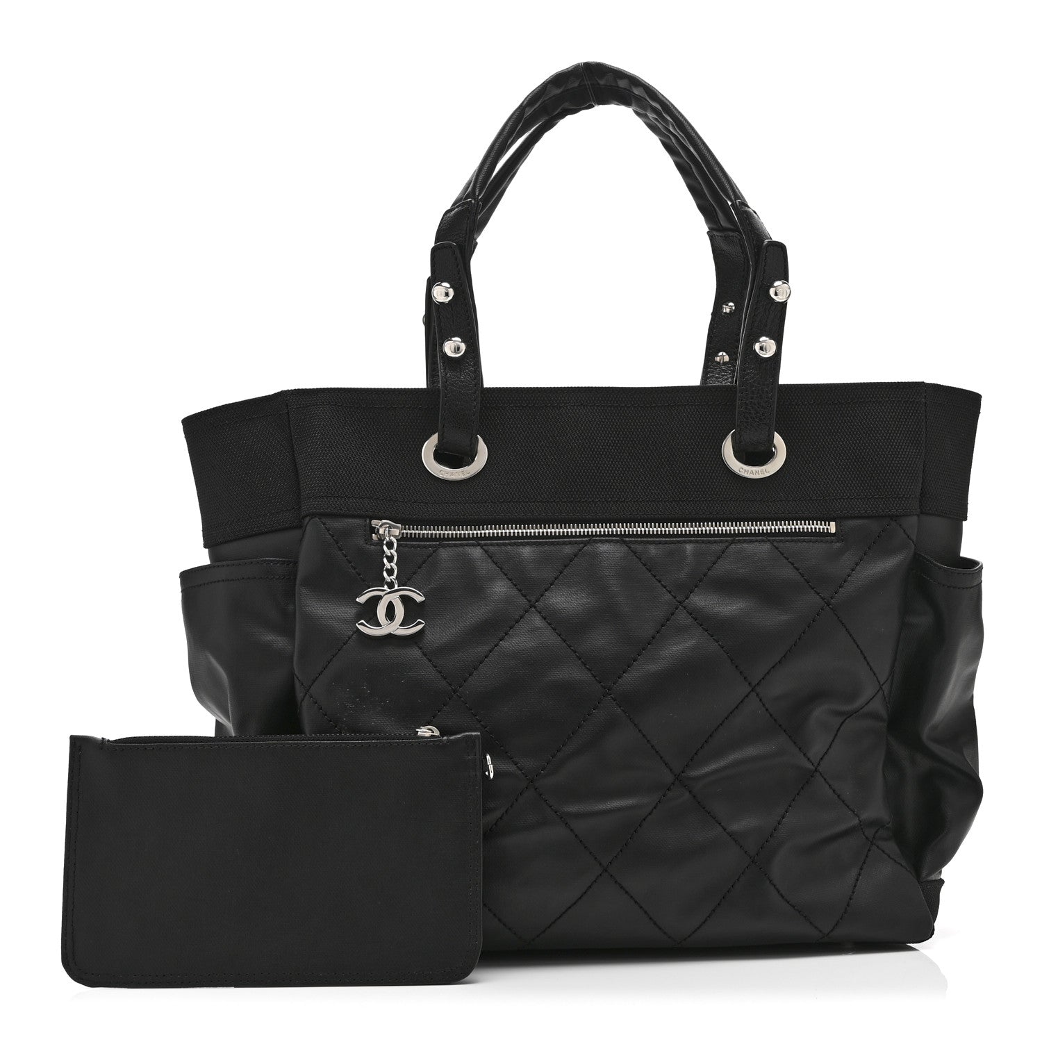 Coated Canvas Quilted Large Paris Biarritz Tote Black