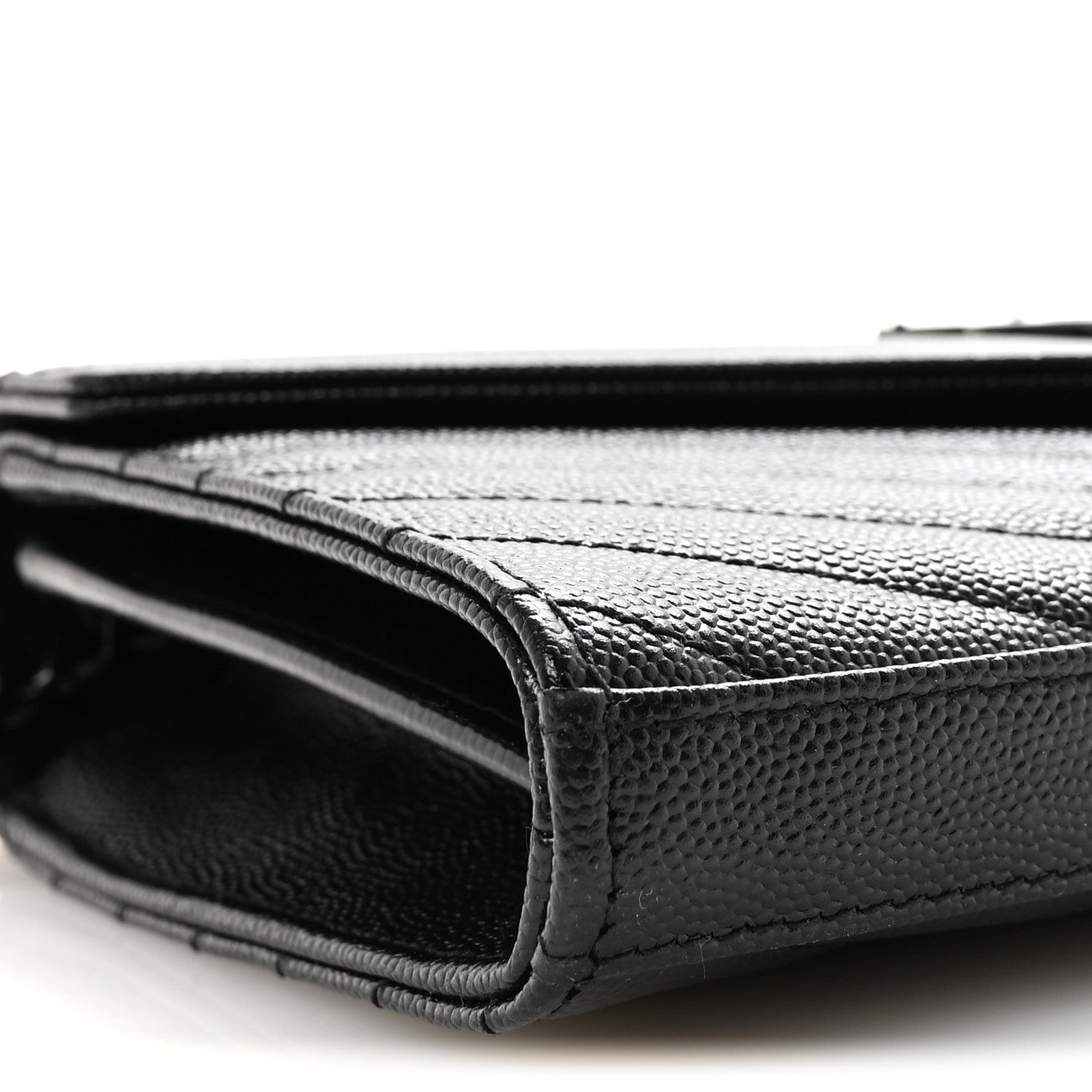 Grain De Poudre Matelasse Chevron Monogram Monochrome Chain Wallet Black