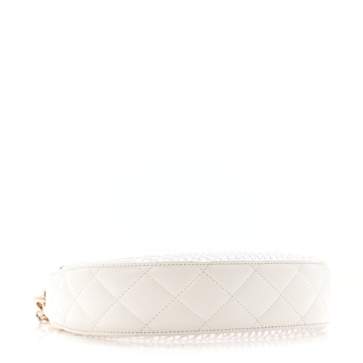 Mesh Shiny Lambskin Chain Hobo White