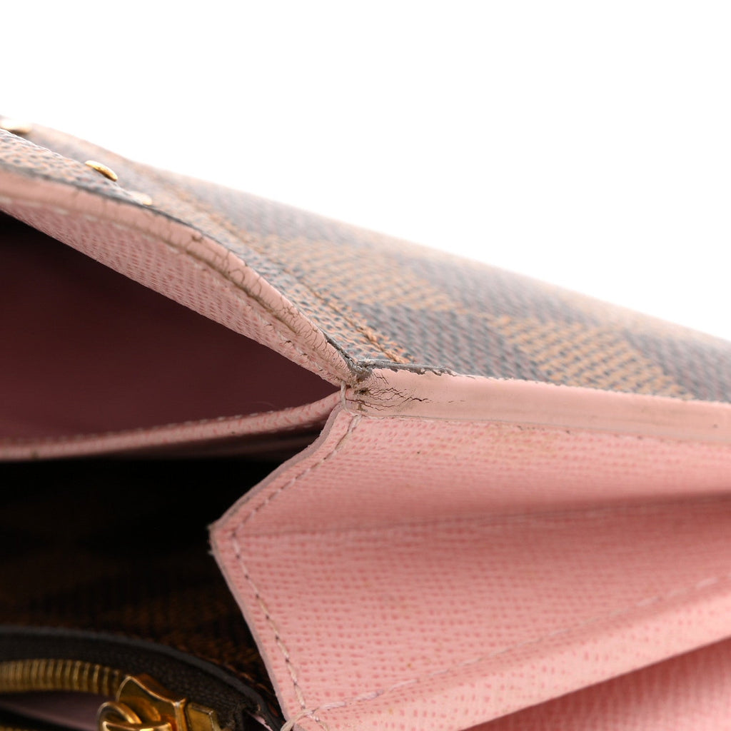 Damier Ebene Studded Sarah Wallet NM Rose Ballerine