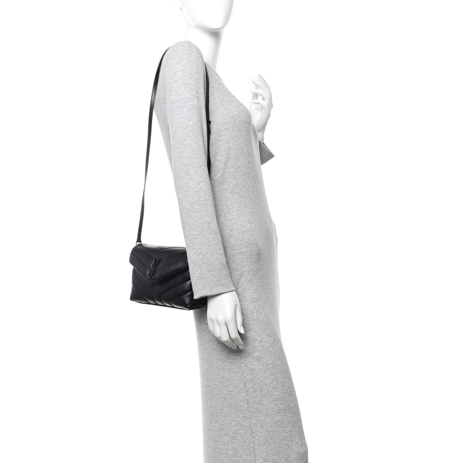 Calfskin Y Quilted Monogram Monochrome Toy Loulou Crossbody Bag Black