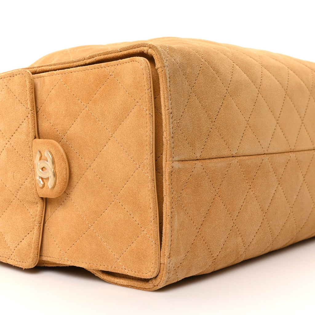 Suede Quilted Medium Chanel 25 Handbag Beige