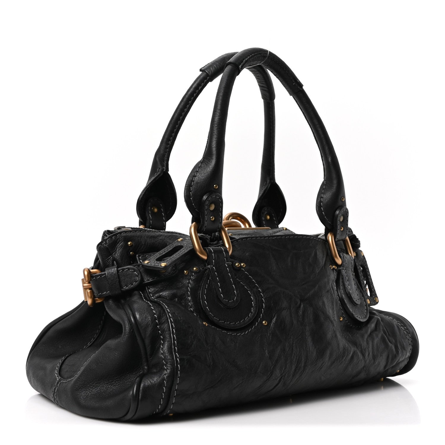 Calfskin Medium Paddington Satchel Black