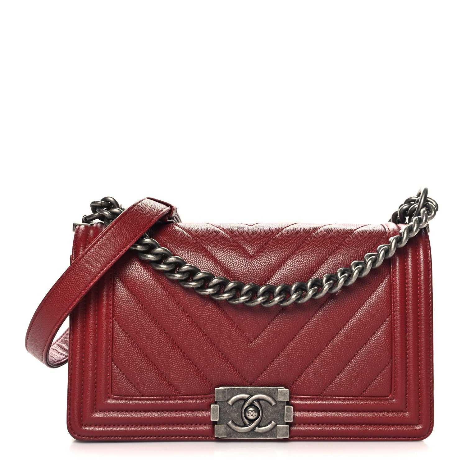 Caviar Chevron Quilted Medium Boy Flap Red