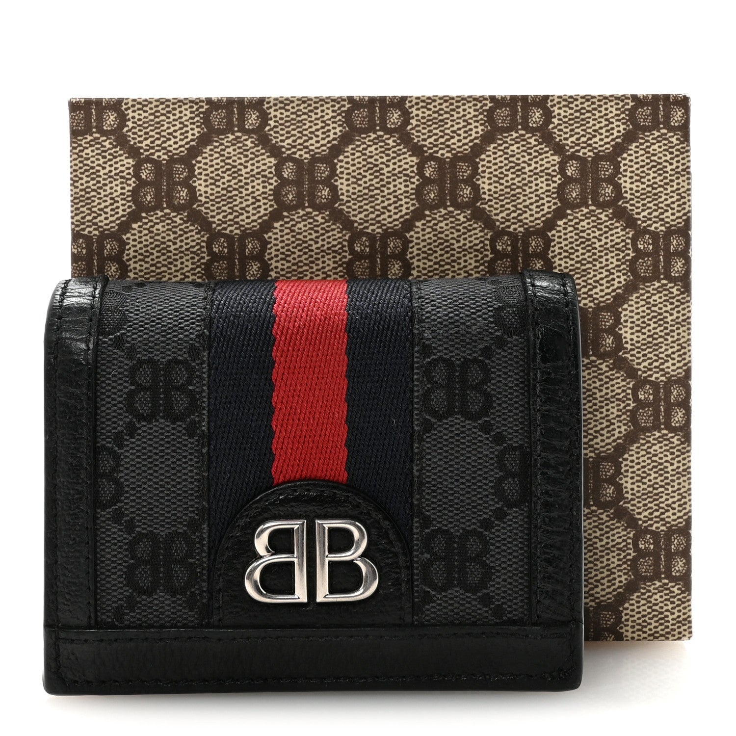 X BALENCIAGA BB Monogram Web Ophidia  Case Wallet Black