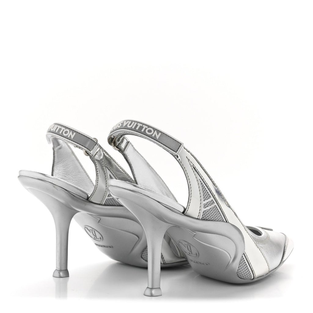 Metallic Lambskin Archlight Slingback Pumps 37.5 Argent