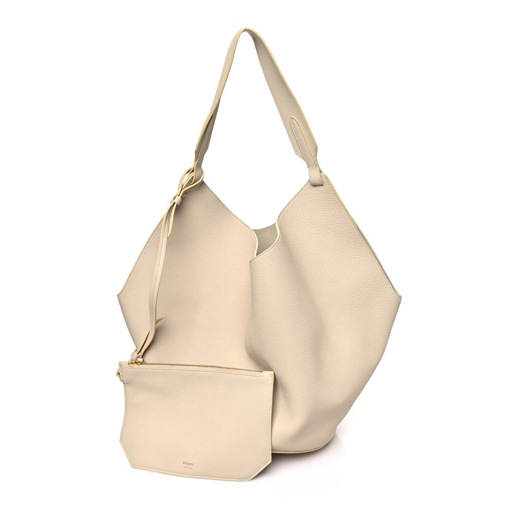 Pebbled Sport Calfskin Medium Lotus Tote Ivory