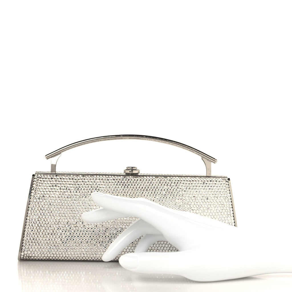 Swarovski Crystal Top Handle Minaudiere Clutch Silver