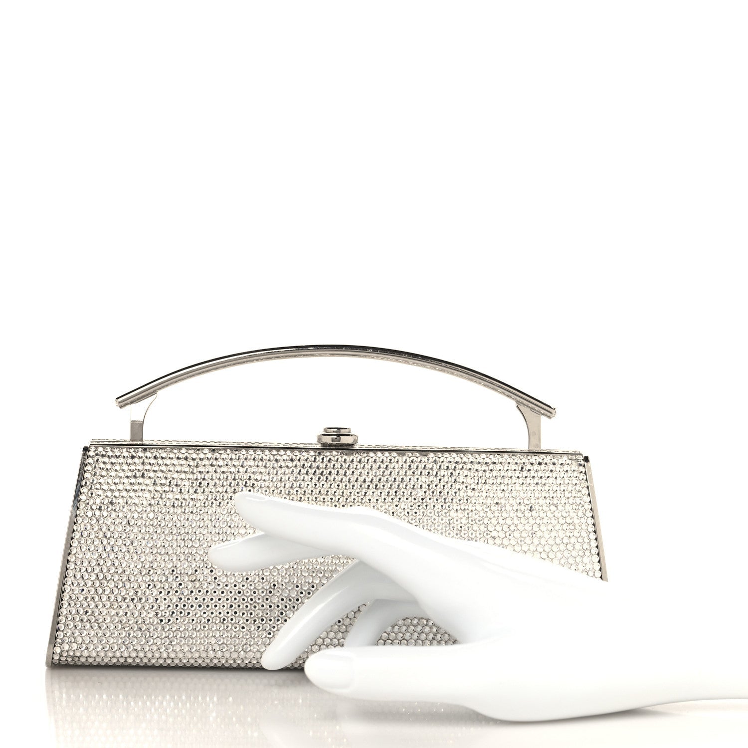 Swarovski Crystal Top Handle Minaudiere Clutch Silver