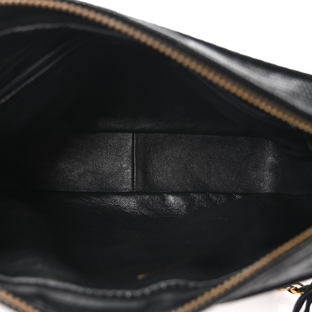 Lizard Quilted Small Tassel Camera Case Black