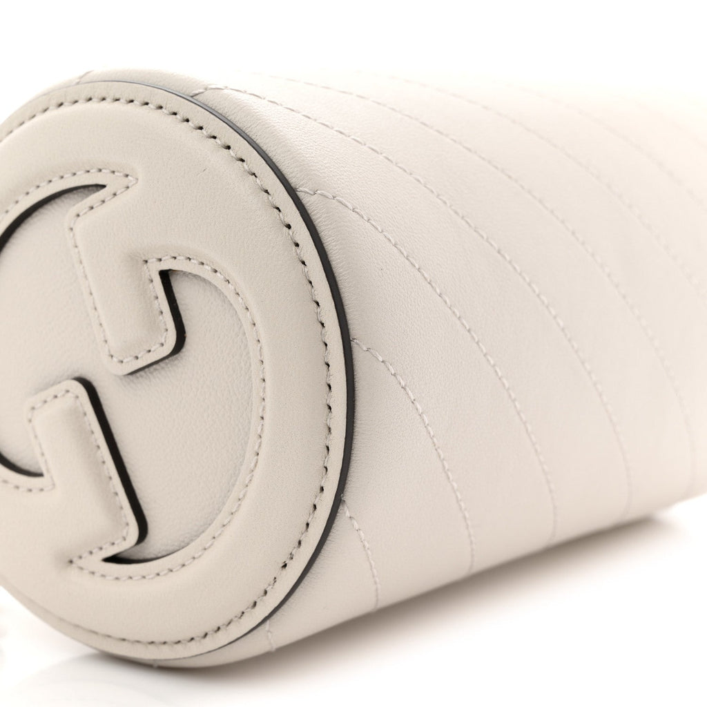 Sakai Be Green Calfskin Diagonal Stitched Mini Blondie Barrel Shoulder Bag Mystic White
