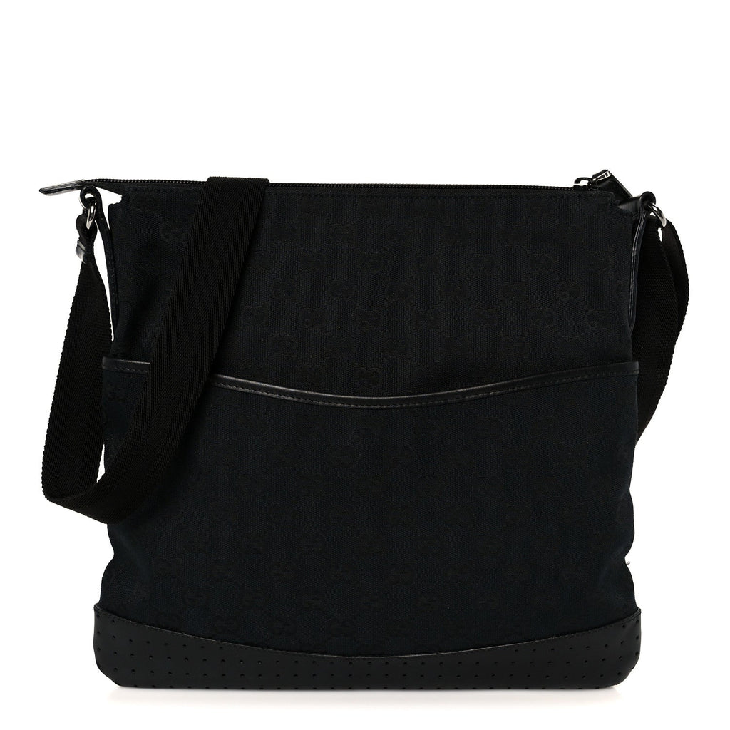 Monogram Calfskin Perforated Medium Flat Messenger Bag Black