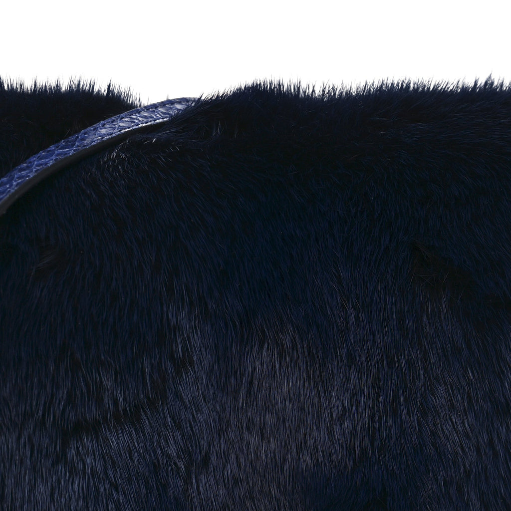 Mink Fur Snakeskin Crossbody Bag Navy