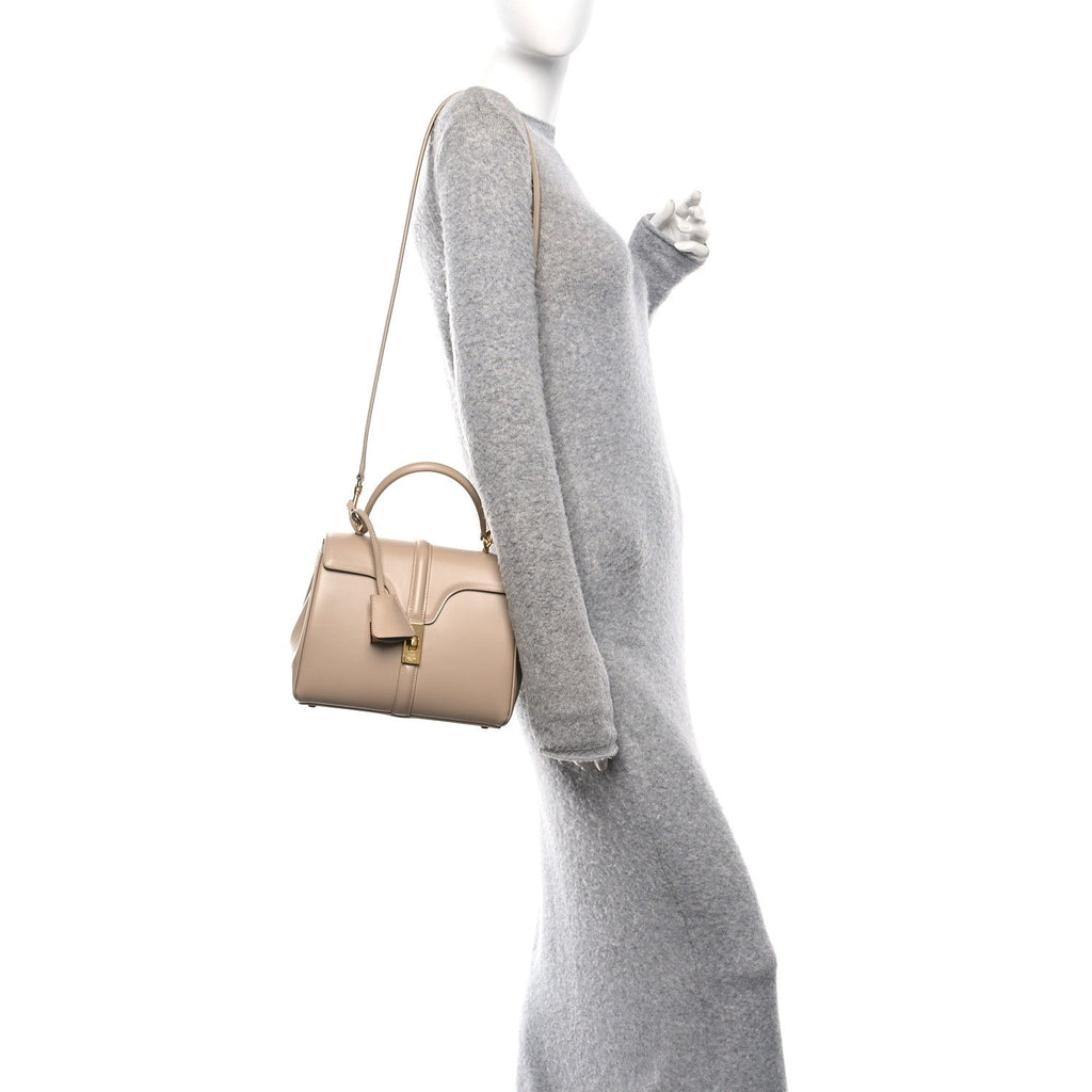 Satinated Calfskin Small 16 Top Handle Bag Nude