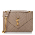 Grain De Poudre Textured Mixed Matelasse Medium Triquilt Monogram Satchel Dark Beige