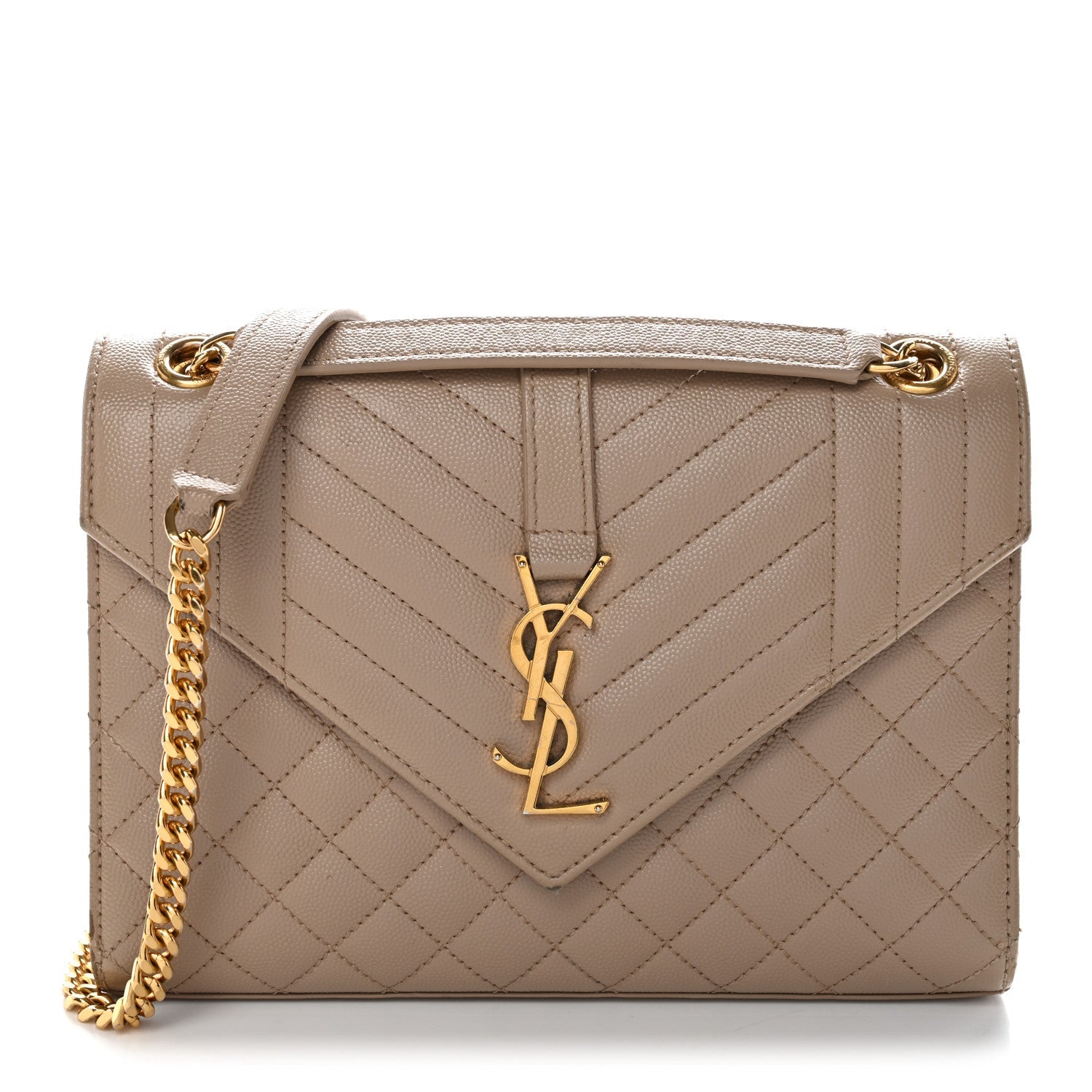 Grain De Poudre Textured Mixed Matelasse Medium Triquilt Monogram Satchel Dark Beige